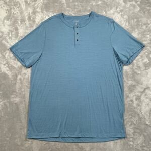 Proof Shirt Men XL Blue Merino Wool Henley Performance Breathable Travel Commute